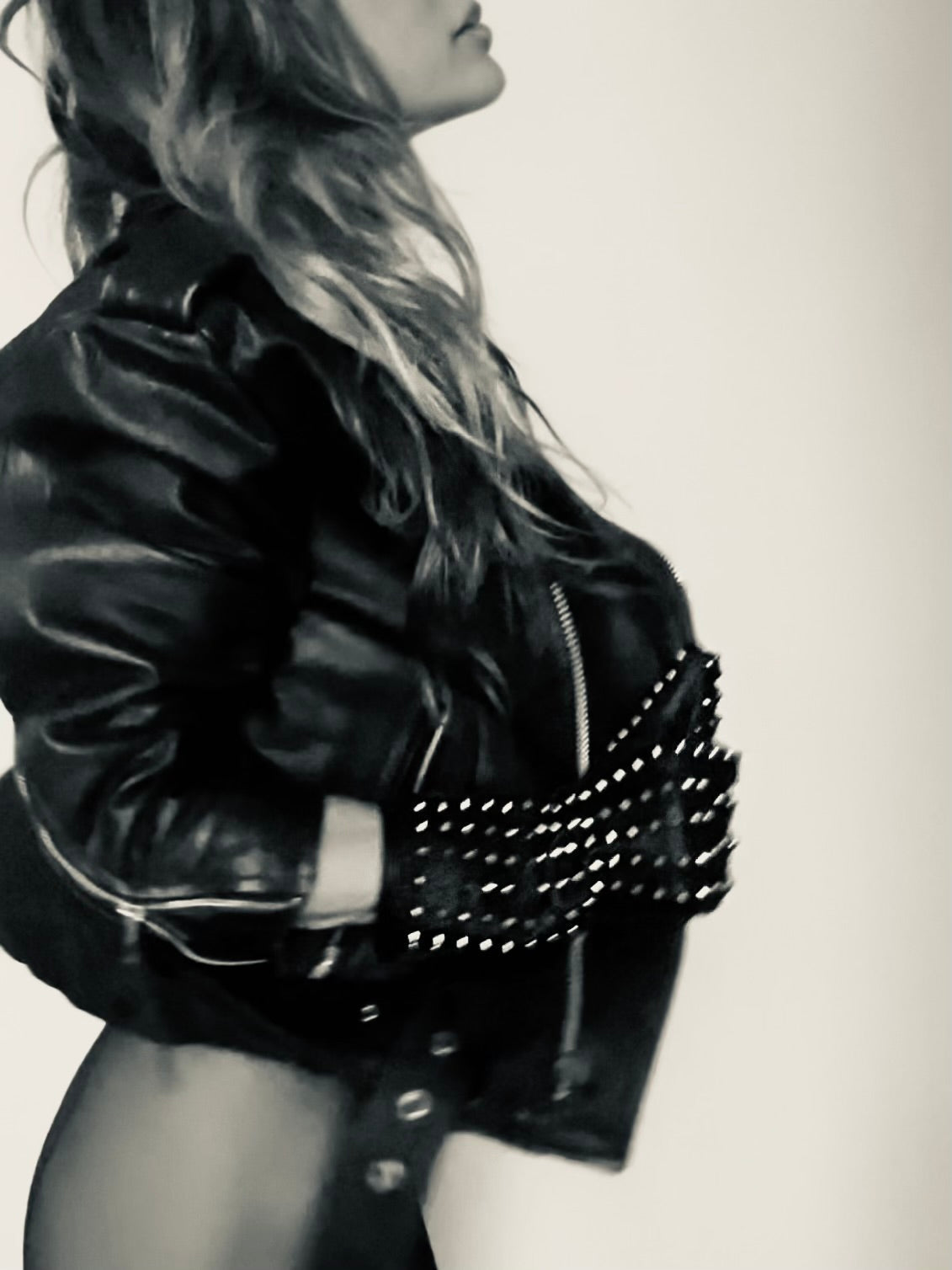 Marion black leather studded gloves, silk-lined